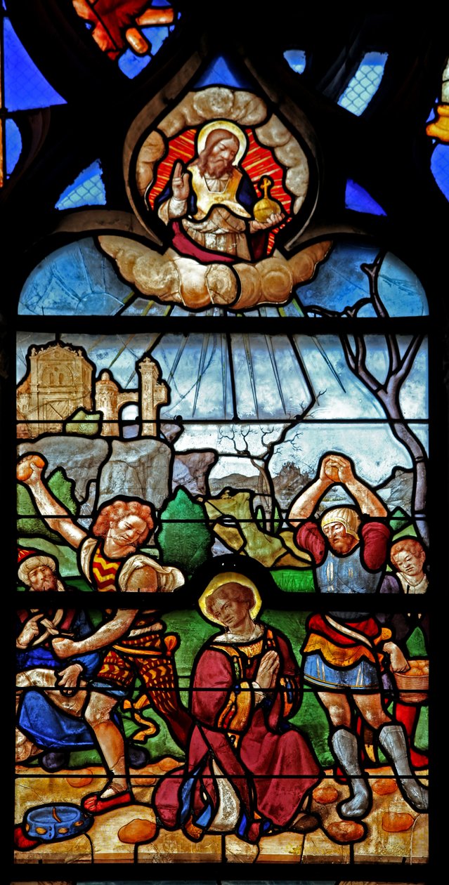 Vindu w46 som viser St Stephens martyrium av French School