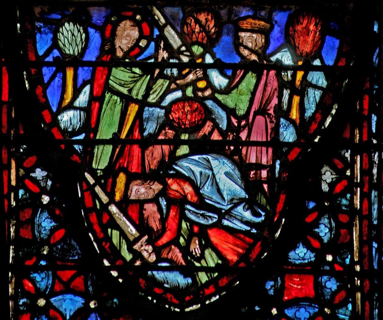 Window w4 Guds soldat dukker opp for Joshua som faller til bakken. Josh V 13-16 av French School
