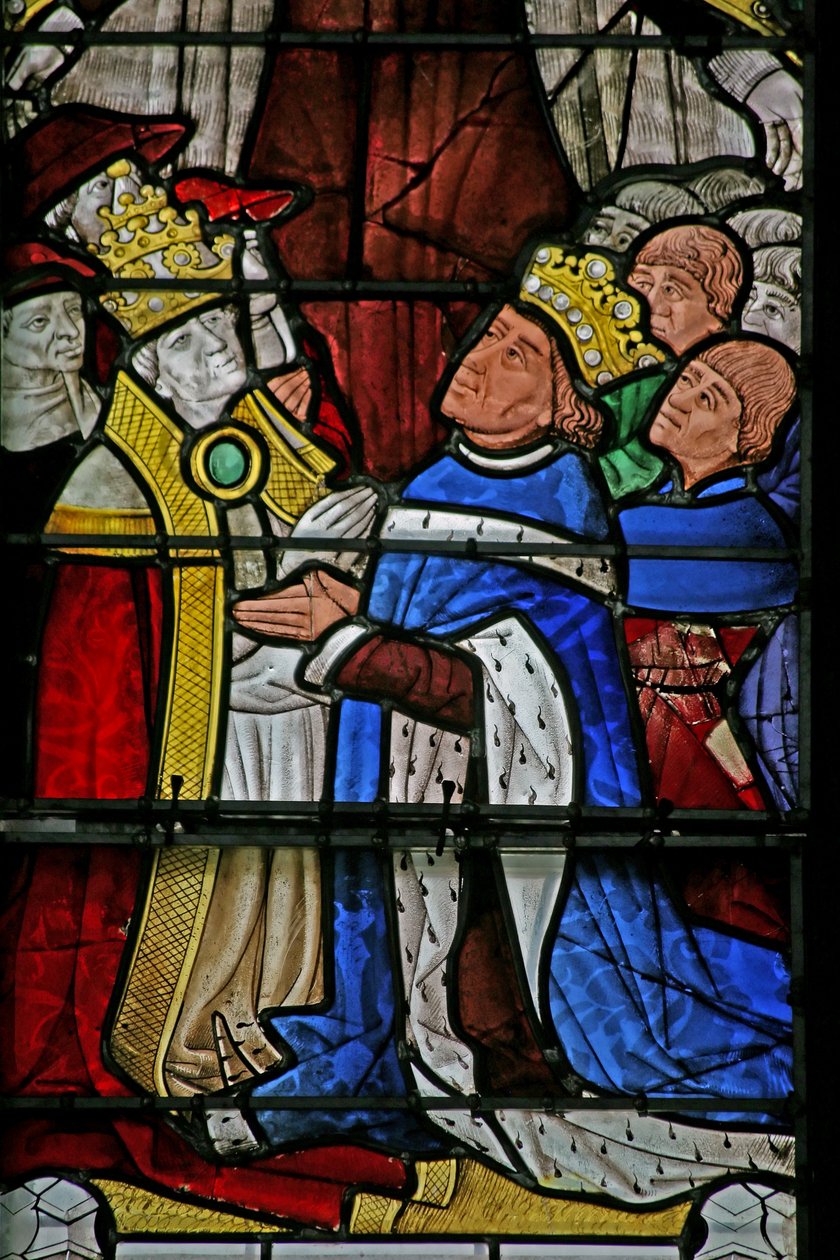 Vindu w4 som viser pave Paul II og kong Ludvig XI av French School