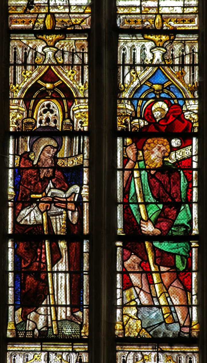 Vindu w4 som viser St Anthony og St Christopher av French School