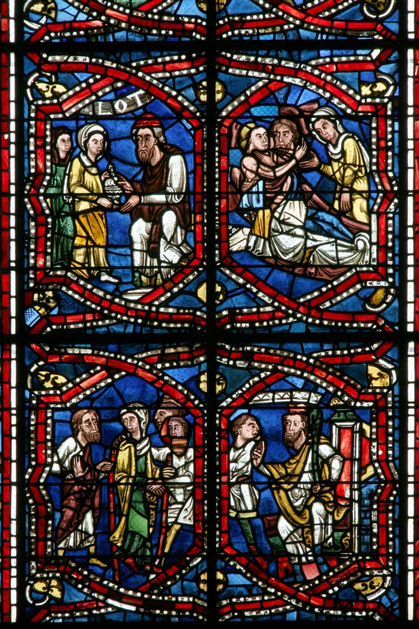 Vindu w5-R som viser en detalj av designet (farget glass) av French School