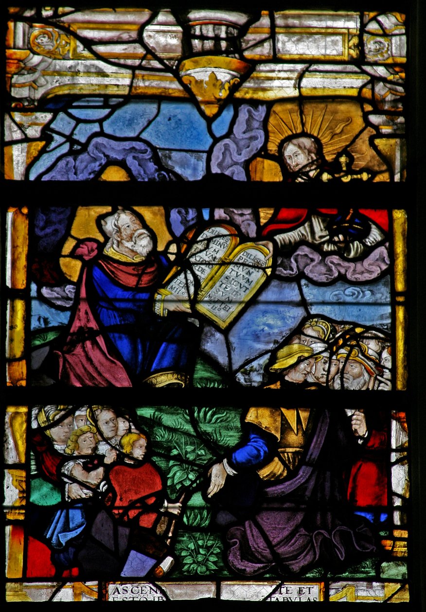 Vindu w5 som viser Moses på Sinai-fjellet av French School