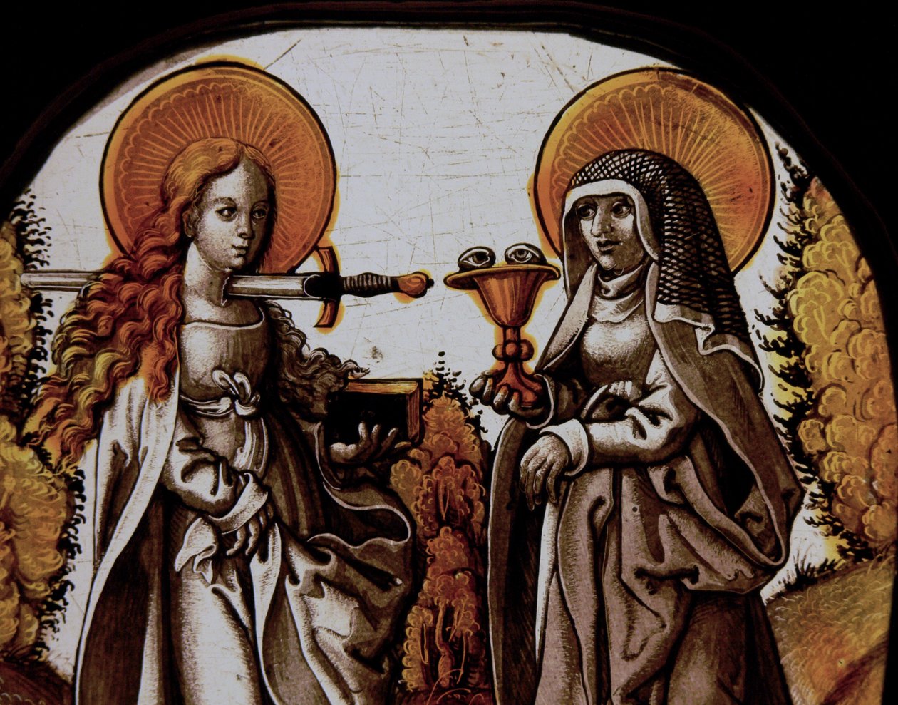 Vindu w68 som viser St Lucy og St Odile av French School
