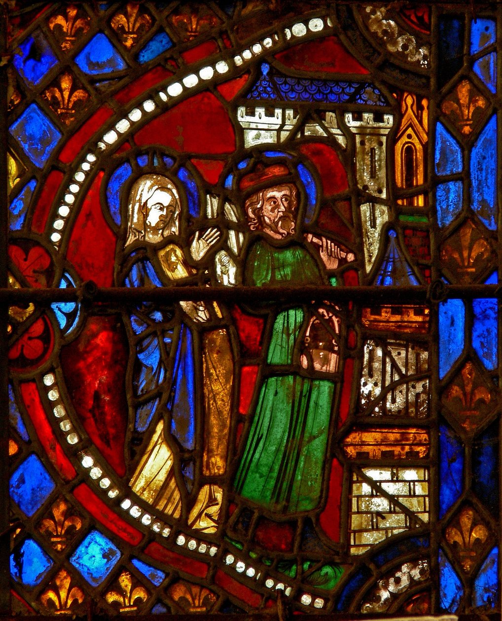 Vindu w6 som viser Joachim og St Anne vender tilbake fra tempelet av French School