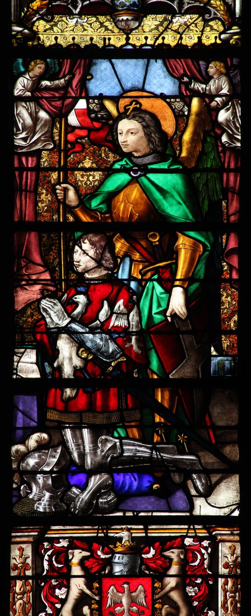 Vindu w6 som viser St Michael og en giver av French School