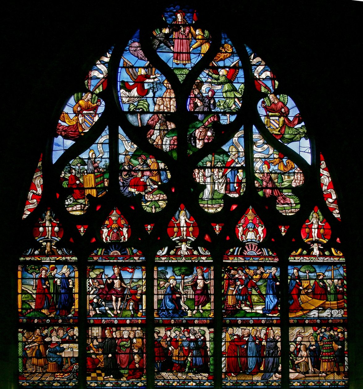 Vindu w6 som viser scener fra Maria Magdalenas liv av French School