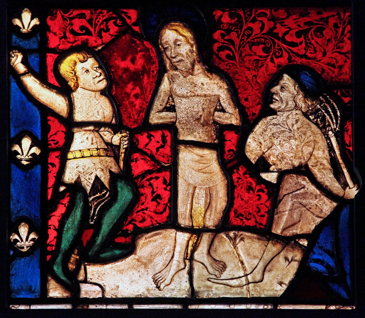 Vindu w6 som viser flagellasjonen, opprinnelig fra Church of Betton, Britanny av French School