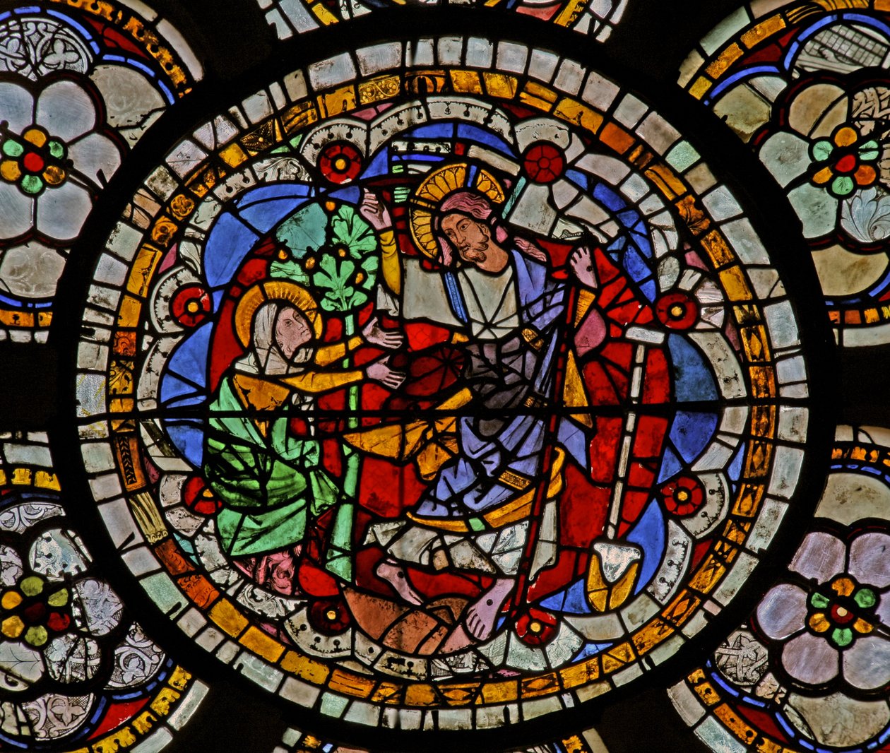 Vindu w7 som viser en oppstandelsesscene: Noli Me Tangere av French School
