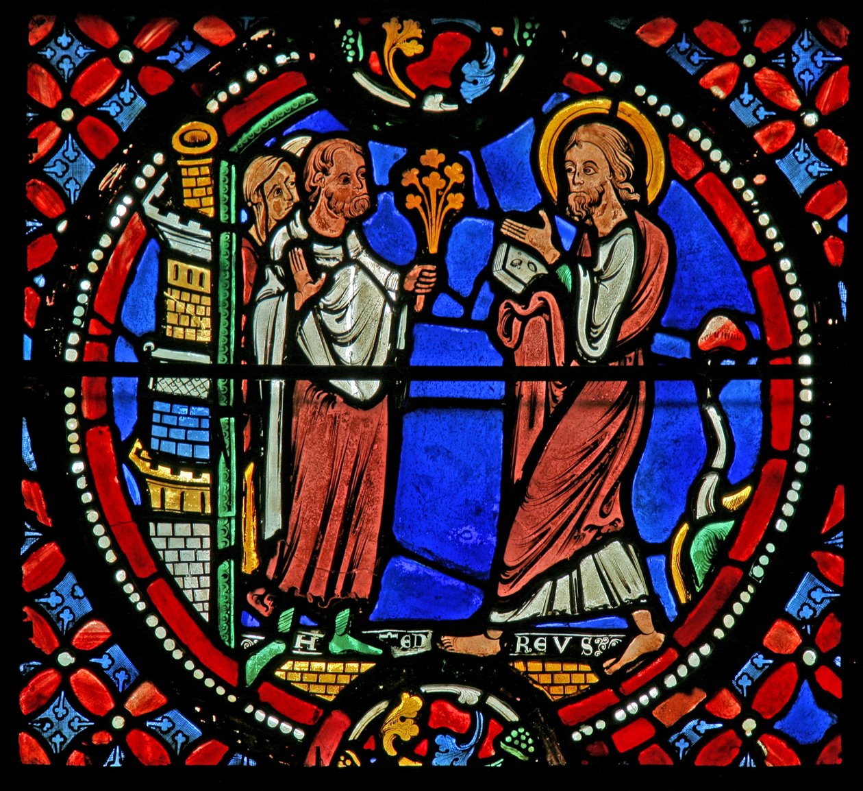 Vindu w9 som viser St. Andrew ønskes velkommen i Nicea av French School