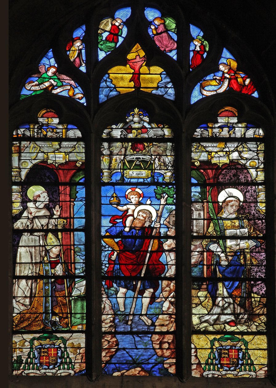 Vindu w9 som viser St Francis, St Christopher, St Stephen av French School