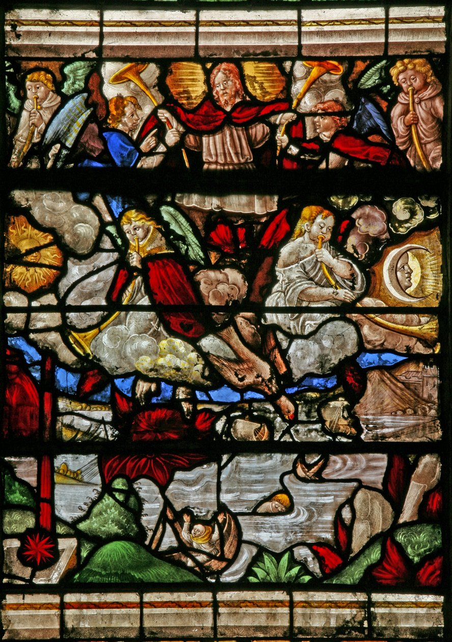 Vindu w9 som viser den siste dommen - etter Albert Durer av French School