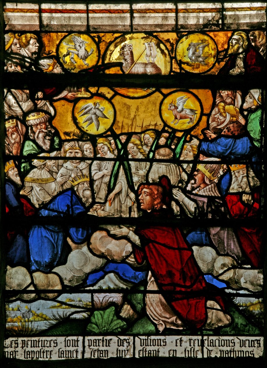 Vindu w9 som viser den siste dommen - etter Albert Durer av French School