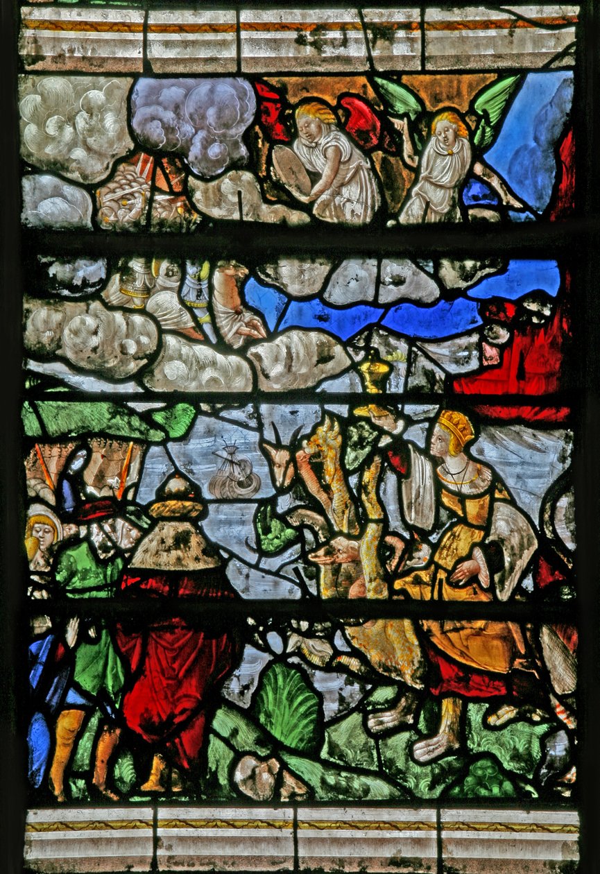 Vindu w9 som viser den siste dommen - etter Albert Durer av French School