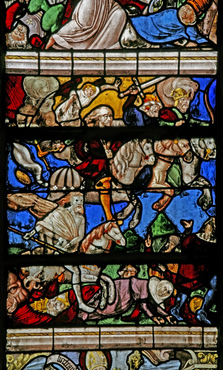Vindu w9 som viser den siste dommen - etter Albert Durer av French School