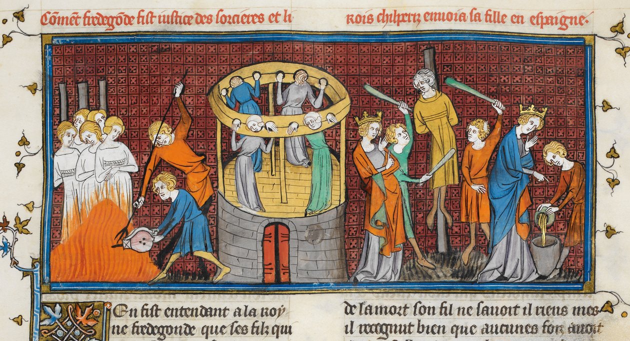 Hekser brent, fra Les Grandes chroniques de France, MS Royal 16 G VI f. 64 av French School