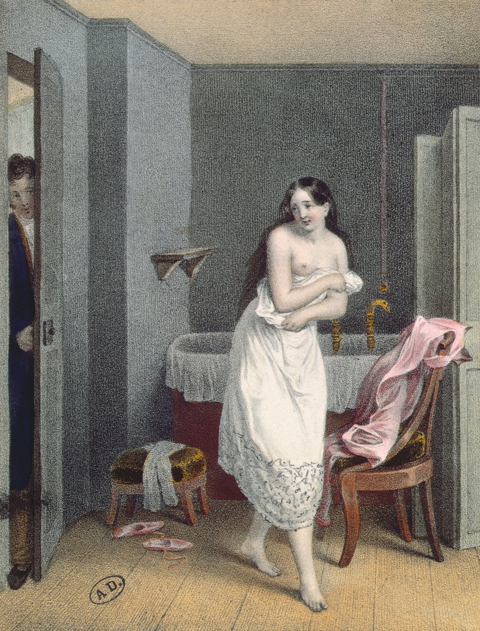Kvinne som kommer ut av badet sitt, ca. 1825 av French School