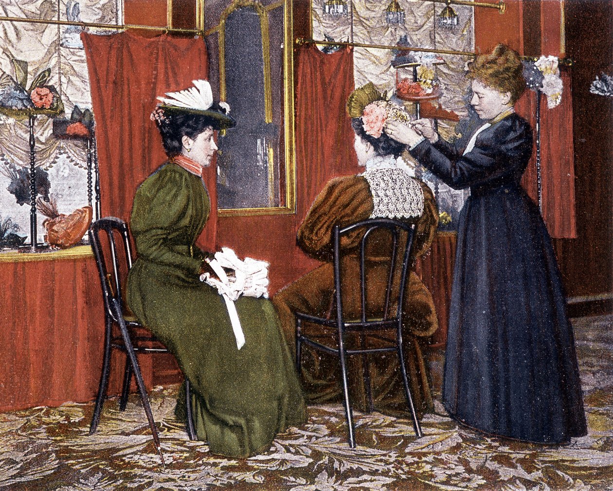 Kvinne styler en dame med hatt i Maison Nouvelle av French School