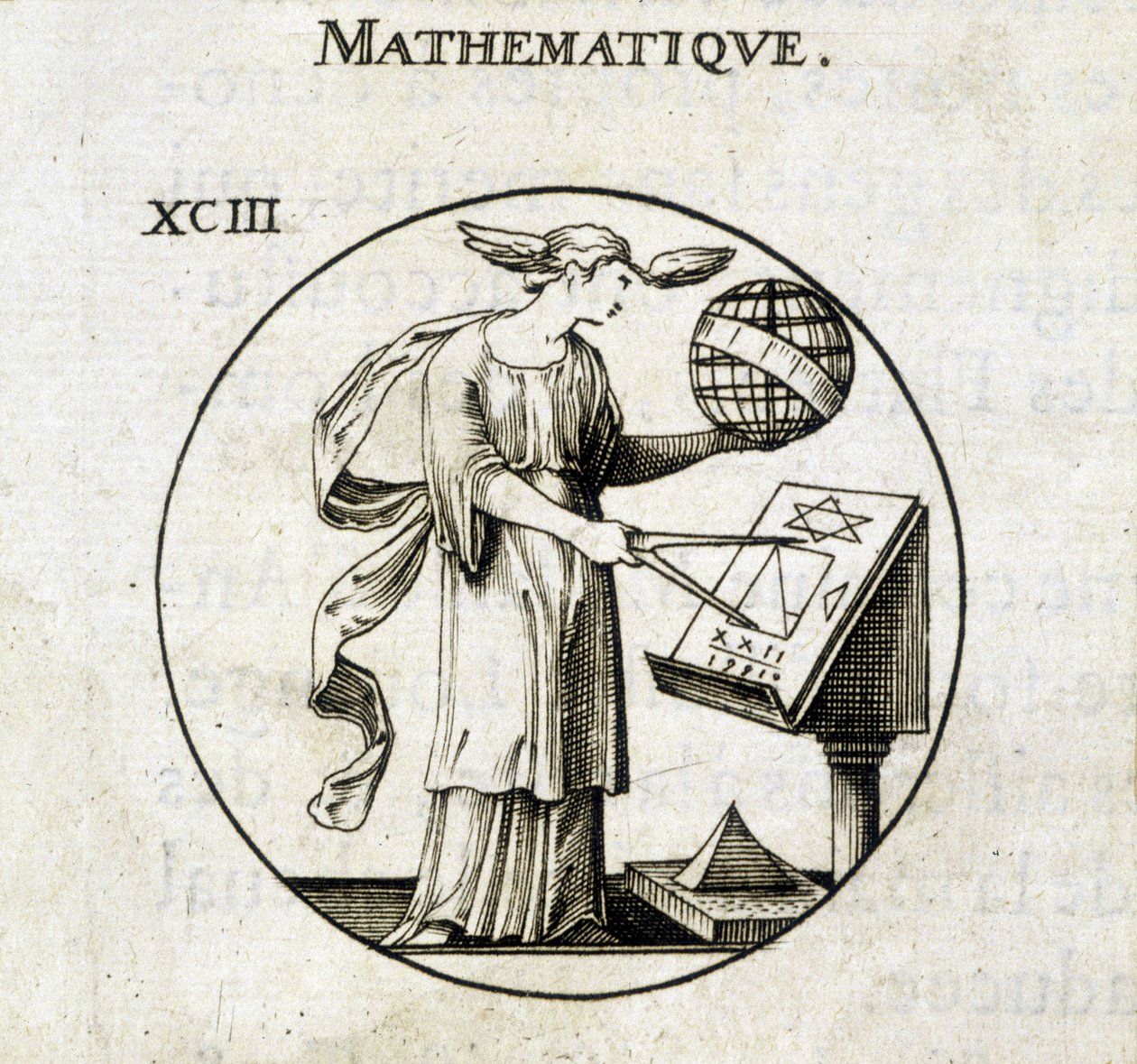 Kvinne med comppas og globus, personifisering av matematikk av French School