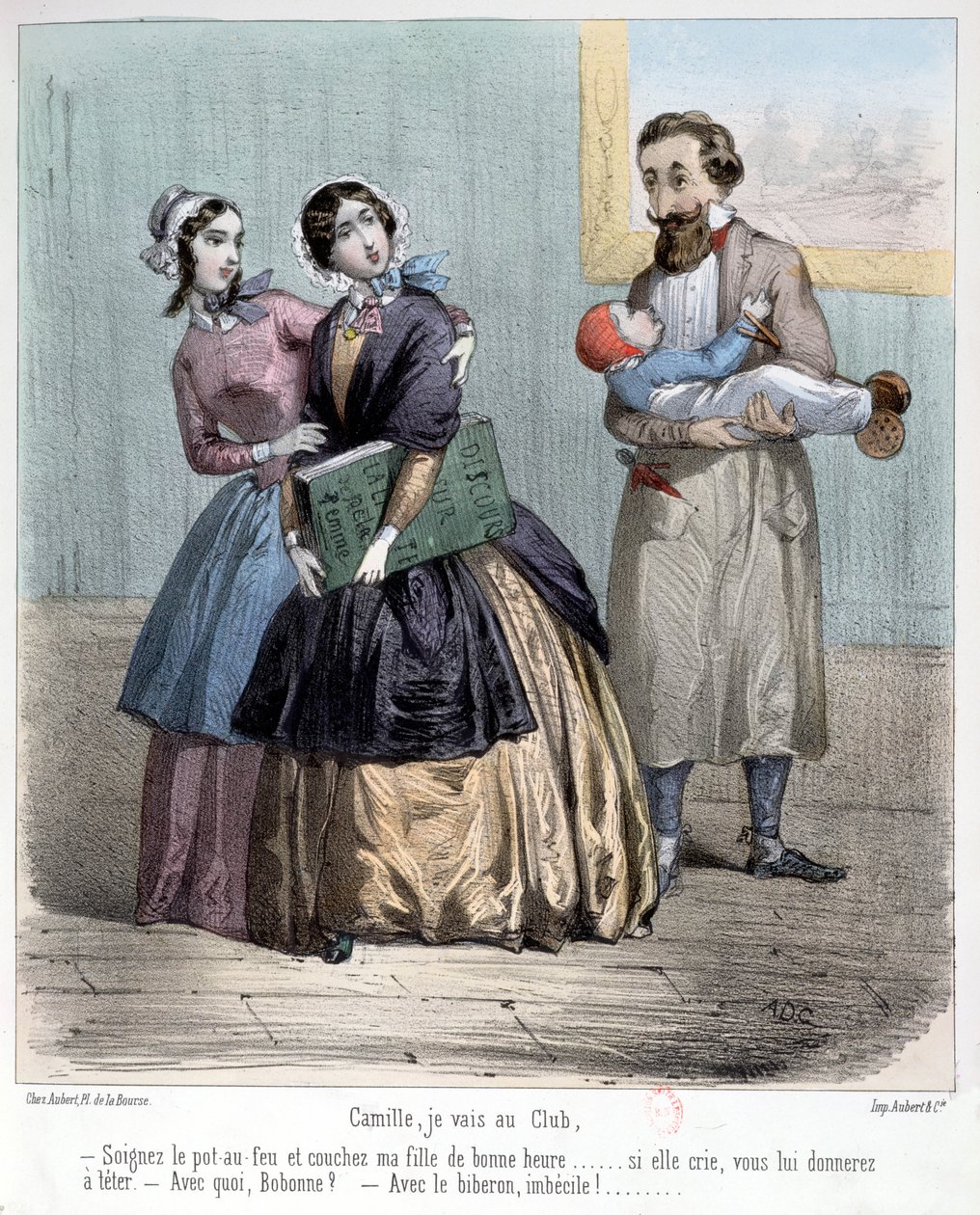 Kvinner som forlater mannen sin for å passe barn mens de går til klubben deres, 1848 av French School
