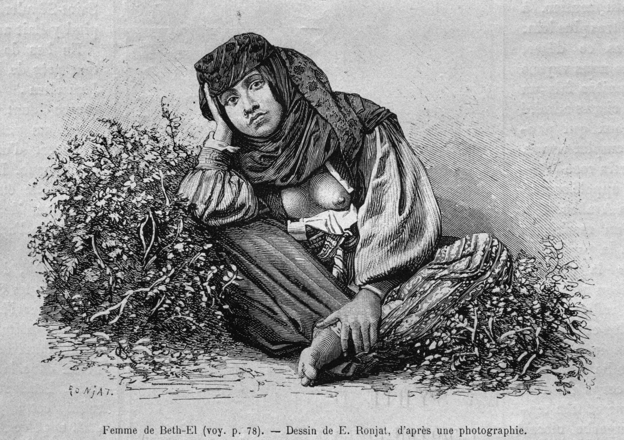 Kvinner fra Bet-El, fra Syria i dag. Reiser i Fønikia, Libanon og Judea. 1875-1880 av Louis Charles Emile Lortet, 1884 (bw gravering) av French School