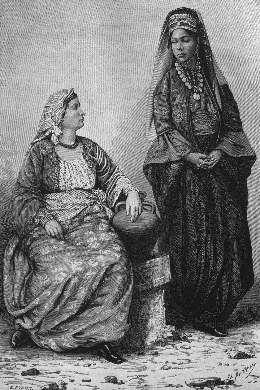 Kvinner i Tripoli, fra Syria i dag. Reiser i Fønikia, Libanon og Judea. 1875-1880 av Louis Charles Emile Lortet, 1884 (bw gravering) av French School