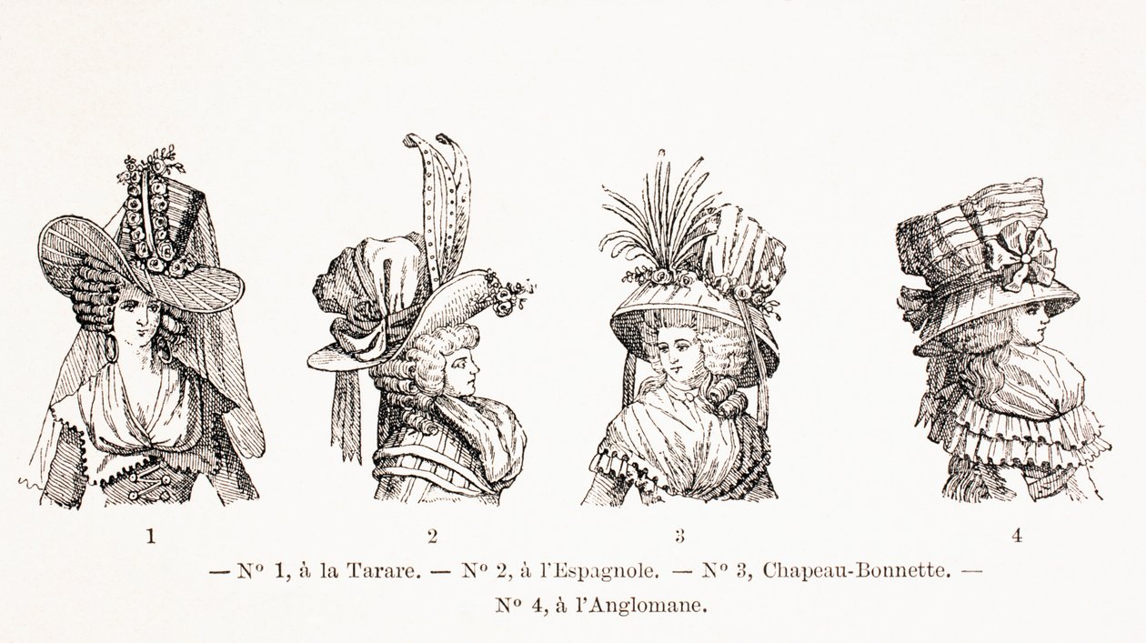 Hattestiler for kvinner fra 1700-tallet, 1875 av French School
