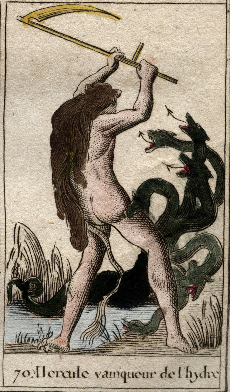 Works of Hercules: "" Hercules killing the Lernaean Hydra"" (Labor of Heracles, Hercules killing the Lernaean Hydra) Fra "" Mythology of Youth "" av Pierre Blanchard 1803. av French School