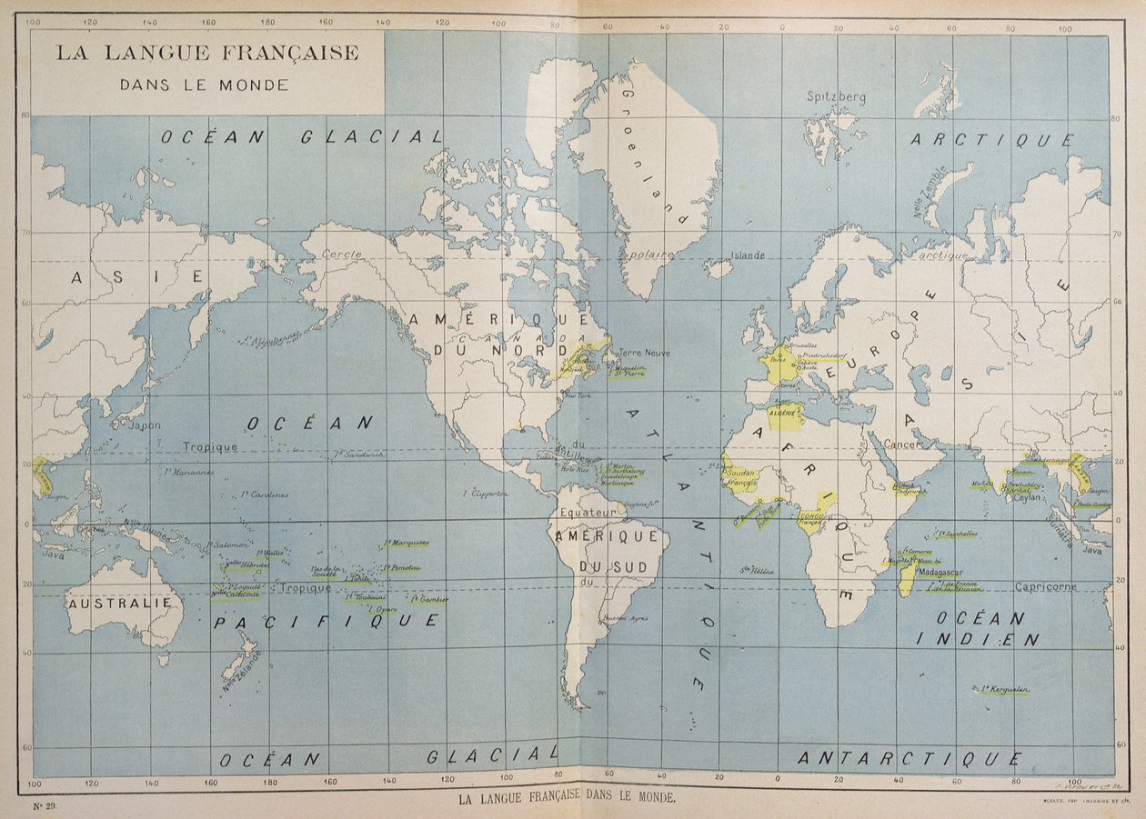 Verdenskart over fransktalende land, tidlig på 1900-tallet av French School