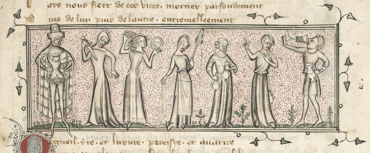Yates Thompson 21, f. 165, Seven Deadly Sins, ca. 1380 (vellum) av French School