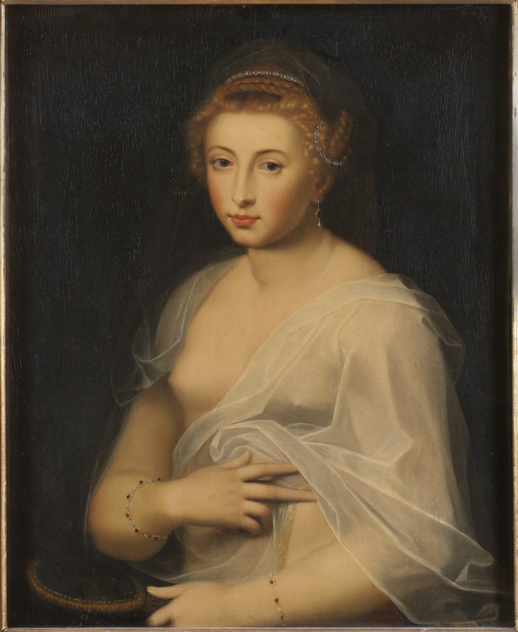 Ung dame holder et speil av French School