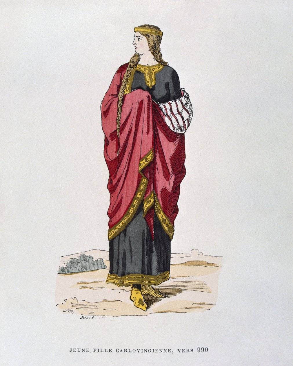 Ung karolingisk jente, fra ca. 990, fra franske sivile og militære drakter gjennom århundrene av French School