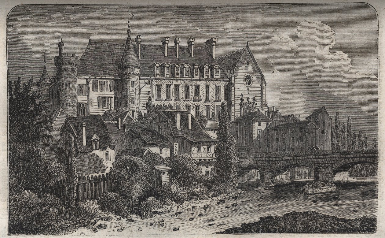 slottet i La Palice kommune i Lapalisse, i departementet Allier, - gravering i "Histoire de France" av Victor Duruy (1811-1894) - 1882 av French School