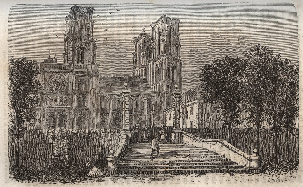 cathedrale Notre-Dame (Notre Dame) de Laon (1150-1180), Aisne - engraving in “” Histoire de France”” by Victor Duruy (1811-1894) - 1882 av French School
