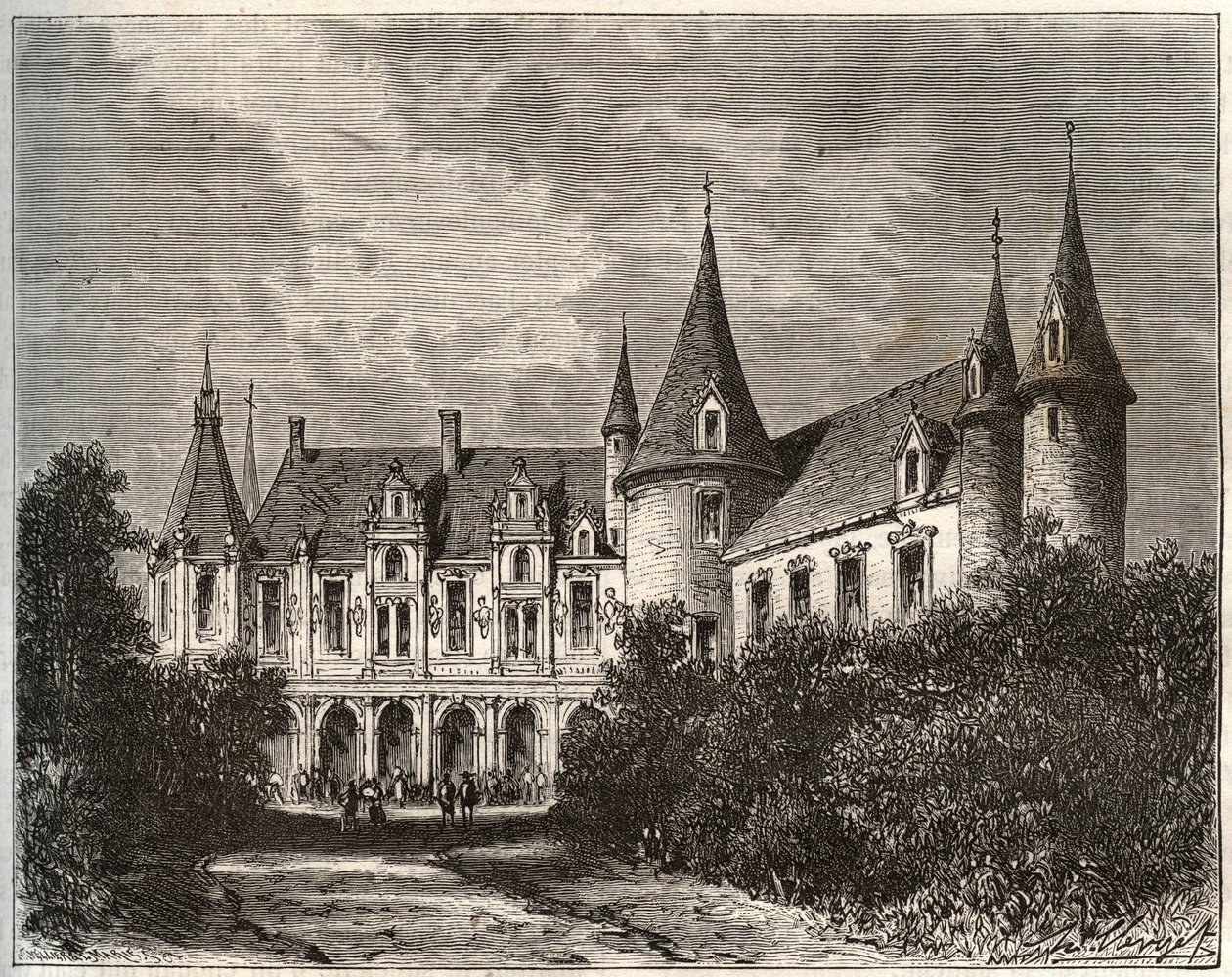 Chateau du Rocher ved Mezangers i Mayenne - gravering i "La France illustrée: geografi, historie, statistisk administrasjon" av V.A. Malt-Brown. 1884 av French School