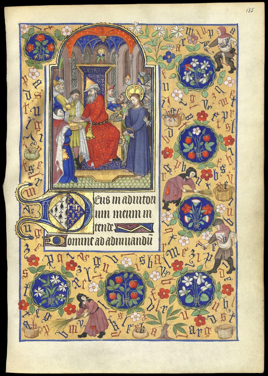 f.135r Miniatyr av Pilatus som vasker hendene om Jesu skjebne, fra 