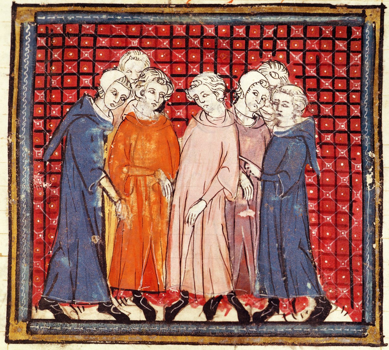 f.155r adelsmenn som konspirerte mot kong Ludvig den fromme, fra Grandes Chroniques de France, 1375-79 av French School