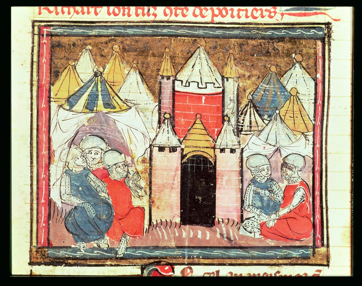 f.259r Beleiringen av Chateau-Gaillard i 1204 da Philip Augustus av Frankrike (1165-1223) beseiret kong John (Lackland) av England (1199-1216), fra Grandes Chroniques de France, 1375-79 av French School