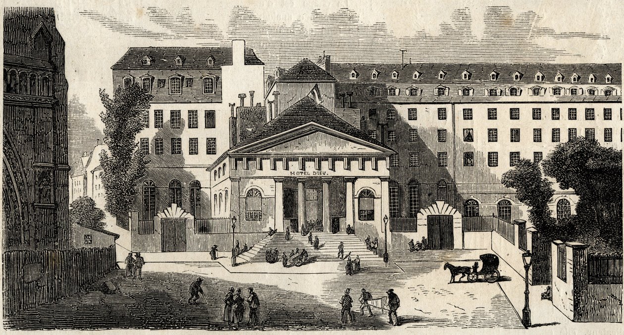 l'Hotel-Dieu (Hotel Dieu) i Paris - 1800-tallet - Gravering i "Tableau-de-Paris" av Edmond Texier 1852 av French School