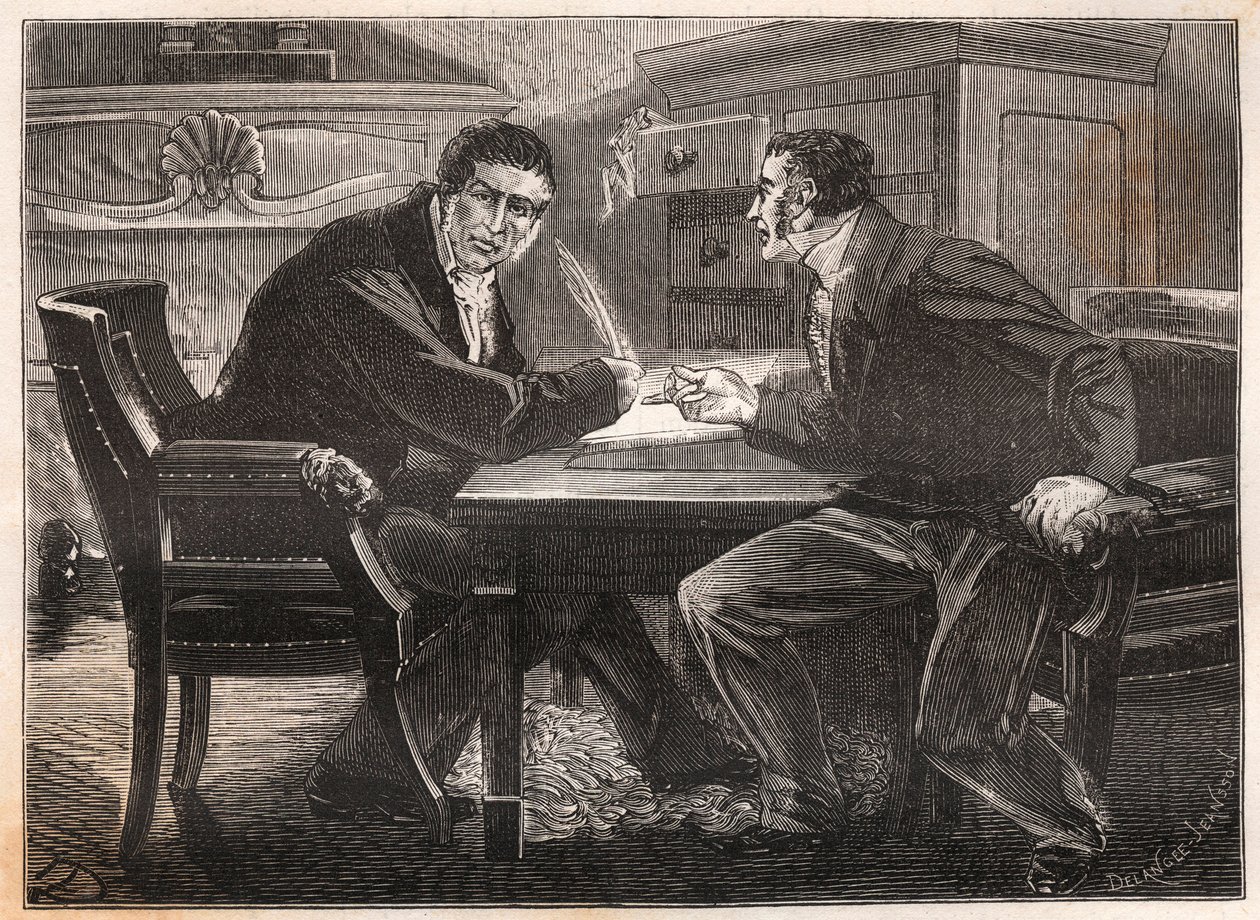monarchy of July - ministry of the three days - interview between Andre Dupin (1783-1865) and Jean-Charles (Jean-Charles) Persil (1785-1870) - 1834 - engraving av French School