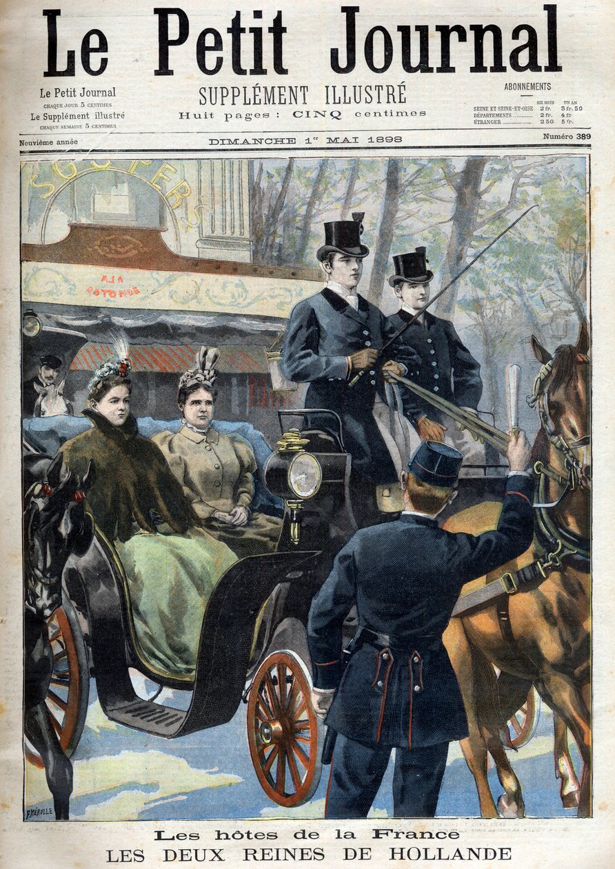liten journal søndag 1. mai 1898: Vertene i Frankrike: de to queines av Holland: Emma (andre kone til kong Willem III) (Emma av Nederland (1858-1934) og hennes datter Wilhelmina (1880-1962) - The 2 dronninger av Holland i Frankrike: dronning Emma og henne av French School