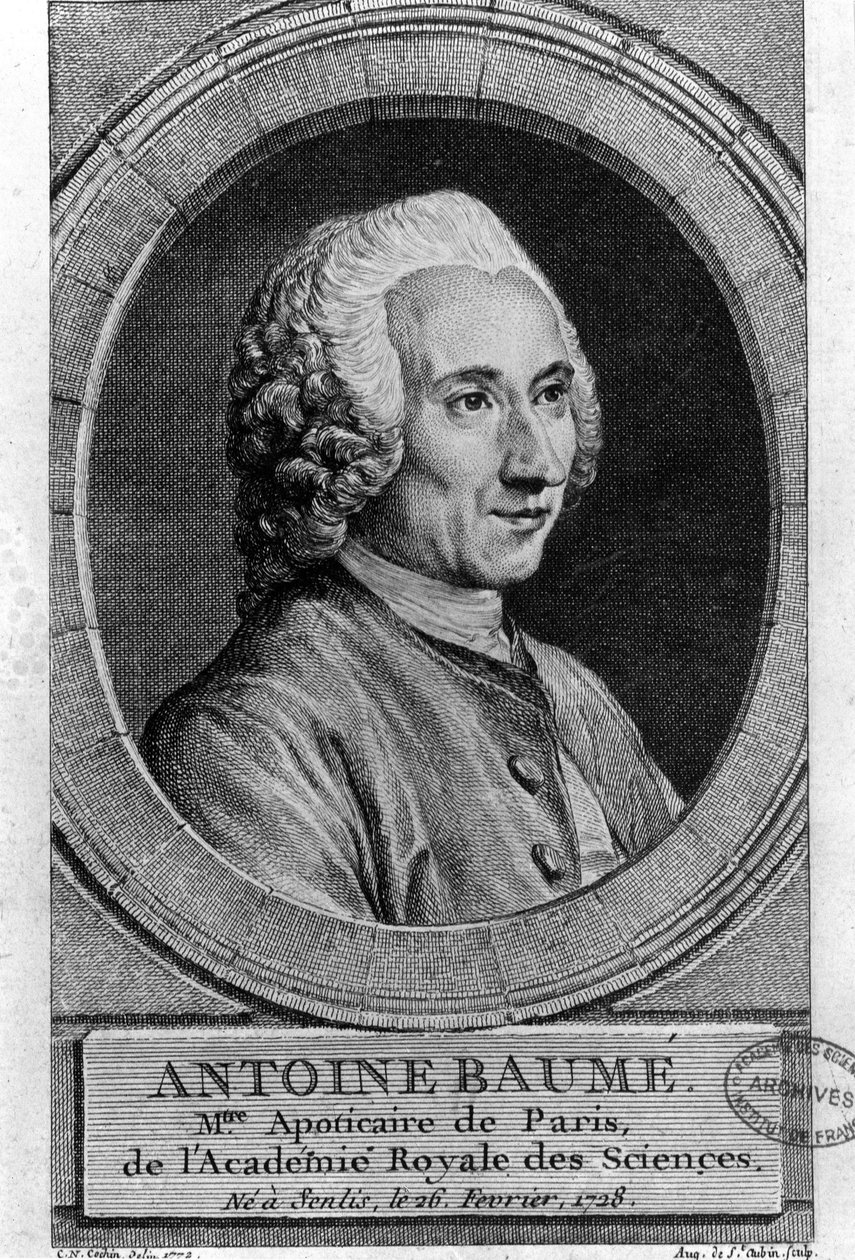 portrett av Antoine Baumé (1728-1804), fransk kjemiker og farmasøyt. Apoticaire de Paris. Gravering fra 1772. av French School
