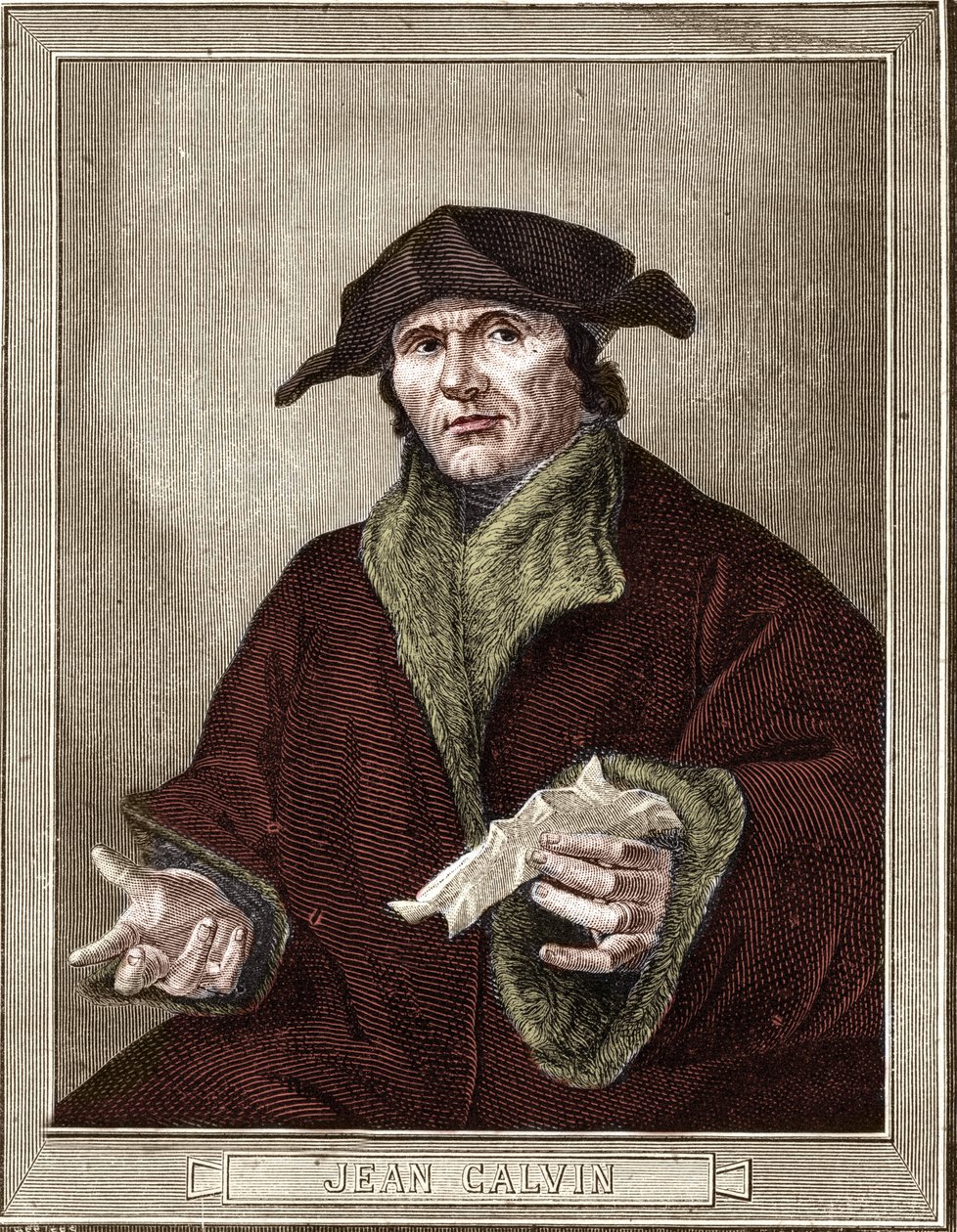 portrett av Jean Calvin (1509-1564), fransk religiøs reformator og forfatter. av French School