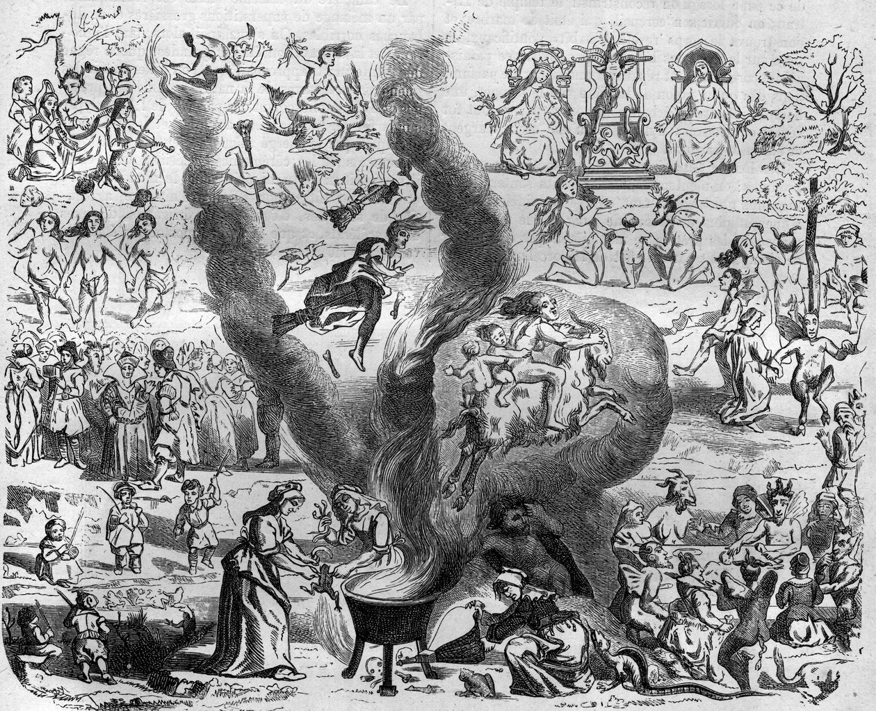 overtroen av året tusen: sabbaten. Gravering i "Histoire des Papes-Rois-Queen and Empereurs a travers les centuries"" av Maurice Lachatre av French School