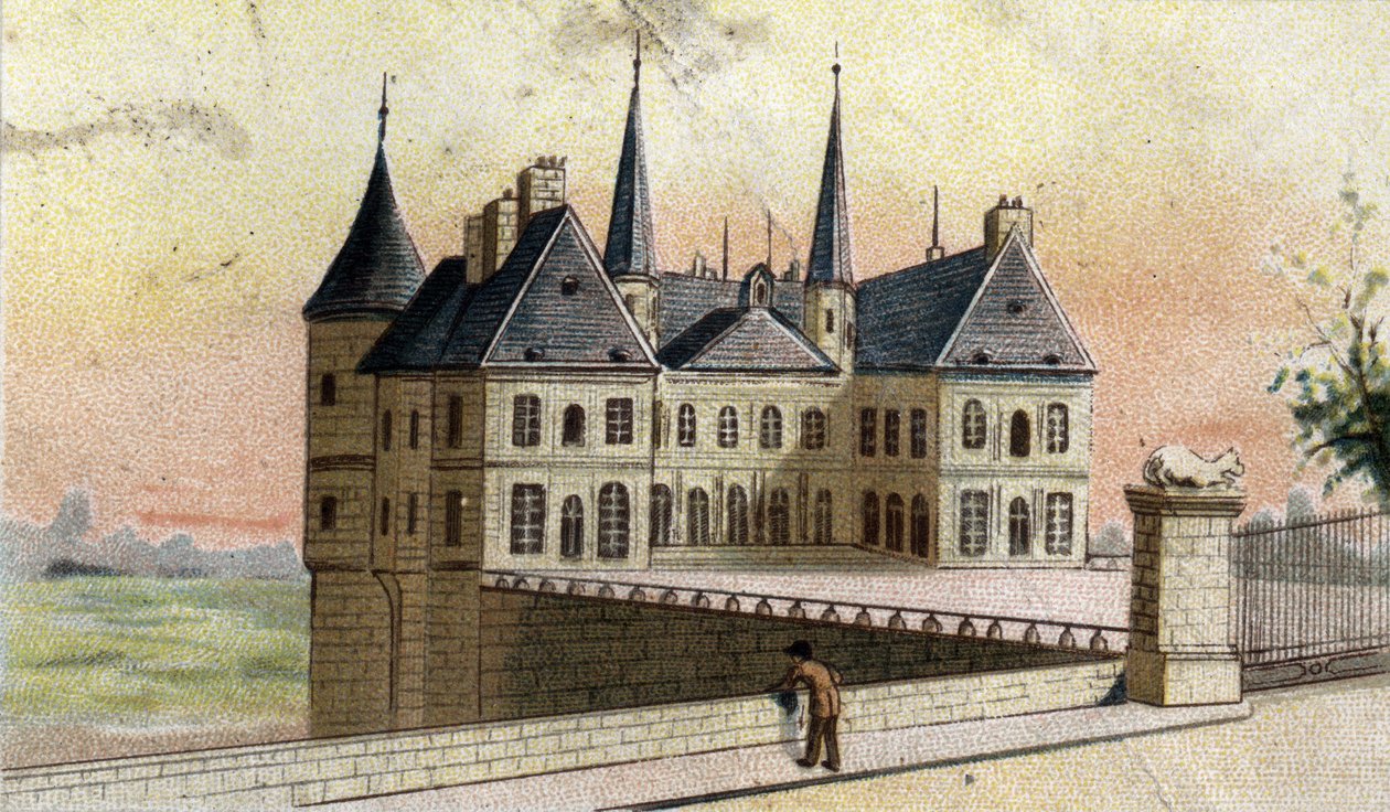 utsikt over slottet i Randan (Puy de dome) av French School
