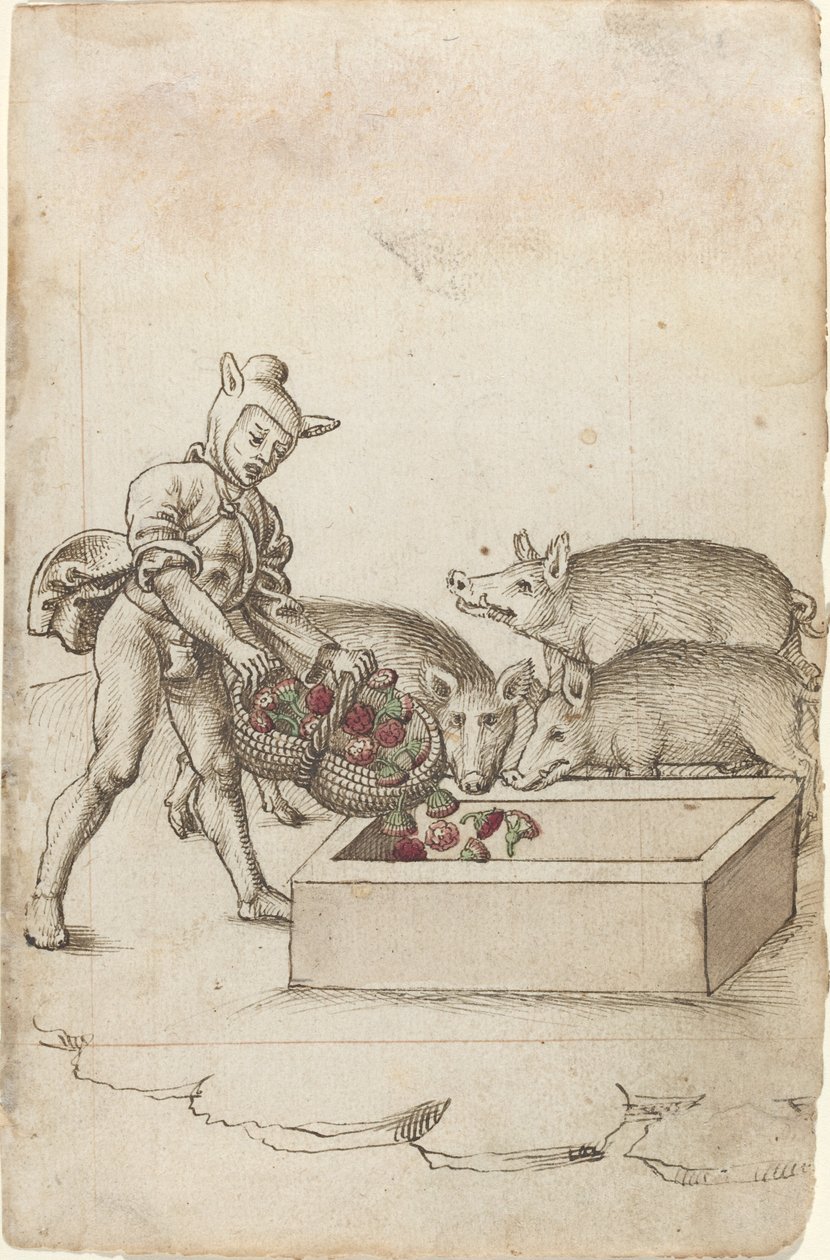 En dåre som mater blomster til svin [fol. 42 recto] av French early 16th Century