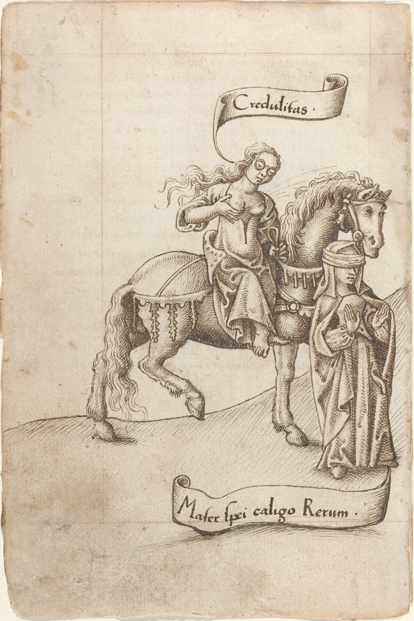 godtroenhet forbereder seg til å pleie håpets mor [fol. 18 verso] av French early 16th Century