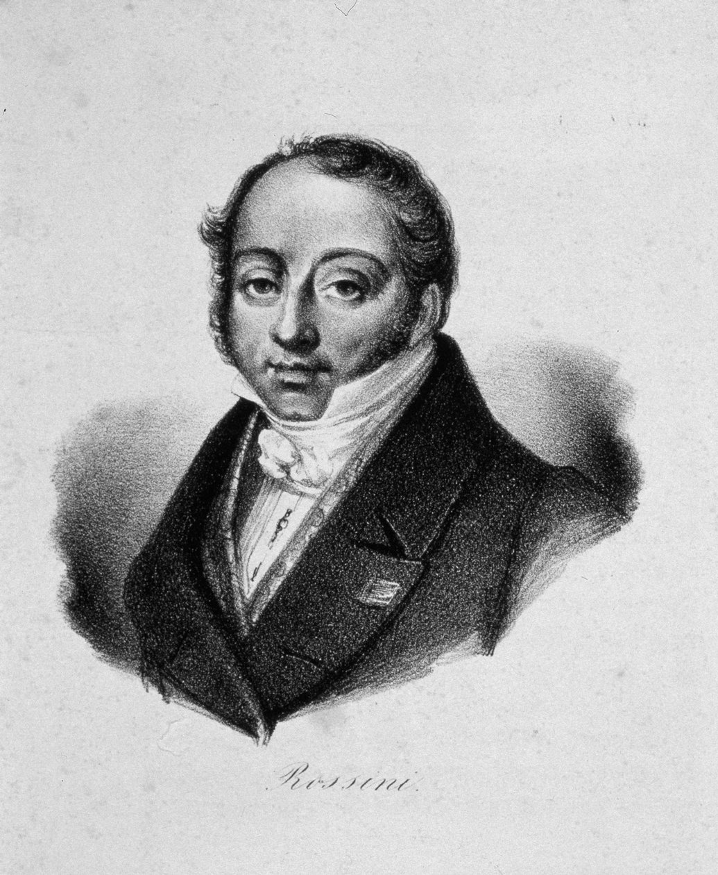Portrett av komponisten Gioachino Antonio Rossini 1792-1868, 1800-tallet. av French master.
