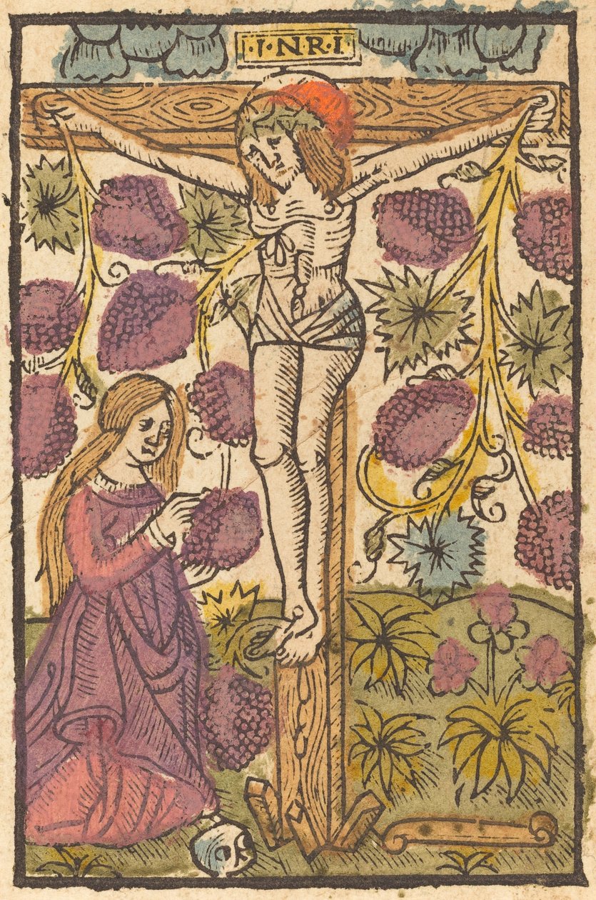 Kristus på korset med en vinranke av French or Netherlandish 15th Century