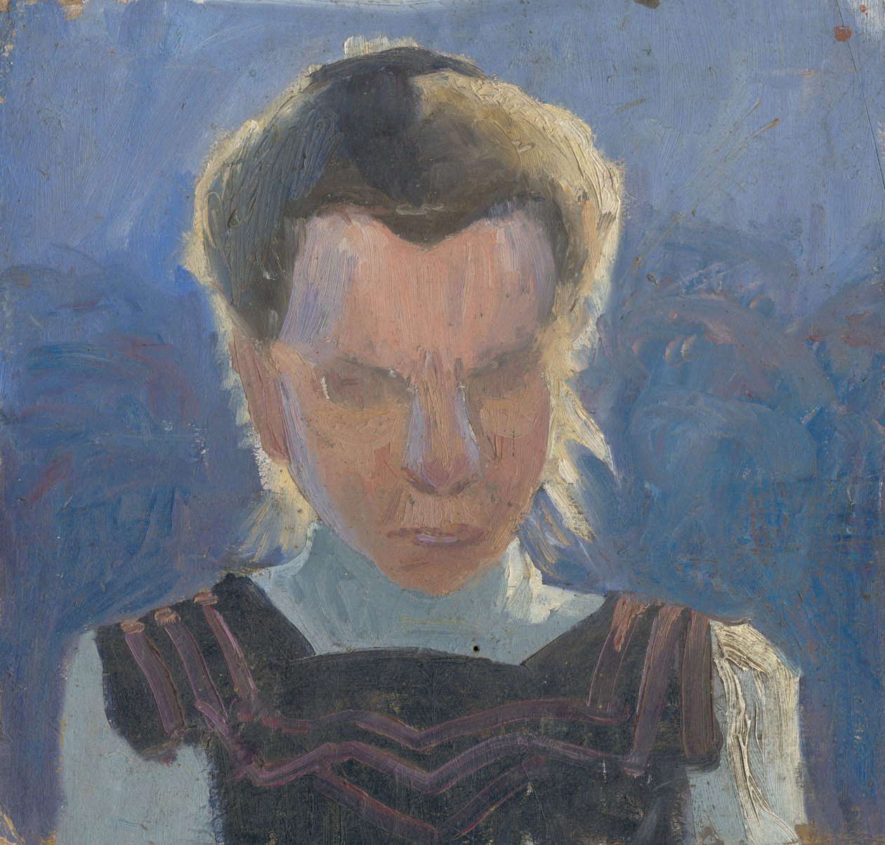 Hovedstudie av en jente på en blå bakgrunn av Frida Konstantin