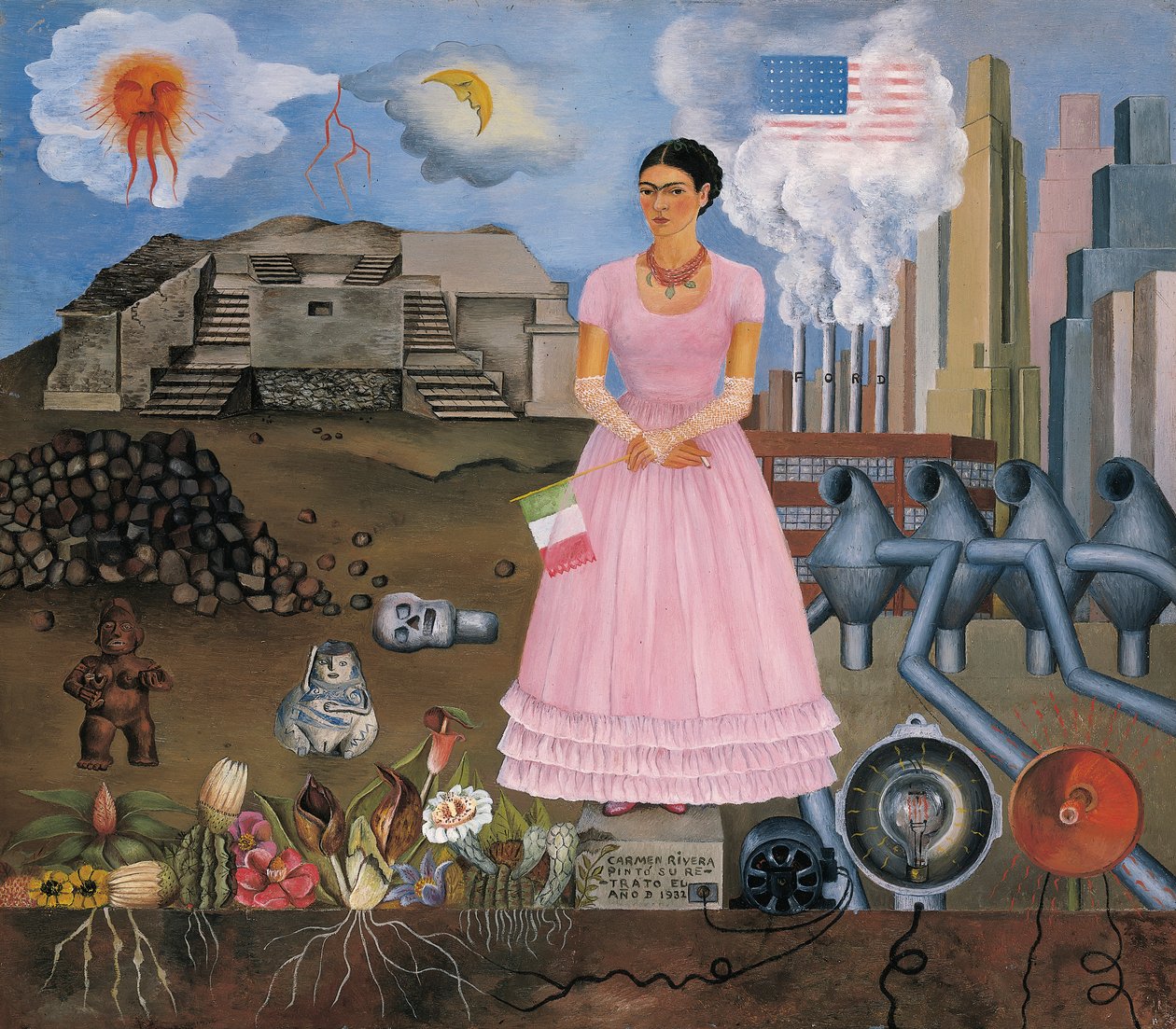 Selvportrett på grensen mellom Mexico og USA av Frida Kahlo